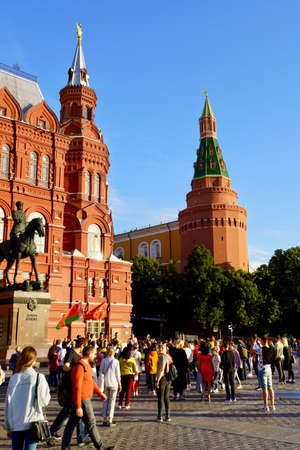 Moscow, Russia - August, 2020 : The Red Tower of the Historical Museum in the heart of the Russian capital, Beautiful sights of the capitalのeditorial素材