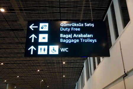 Pointer Plate Sign in the airport of Bodrumの写真素材