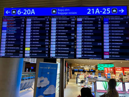 Bodrum, Turkey-August, 2020: Electronic information board at Bodrum Airportのeditorial素材