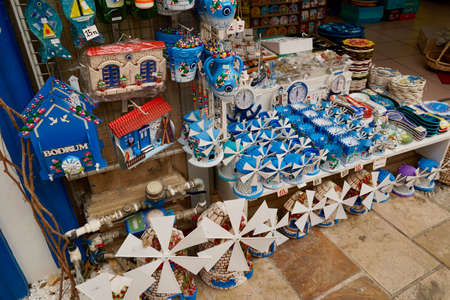 Bodrum, Turkey - August, 2020: Shops for tourists. Authentic goods for travelers. Souvenirs in Bodrum. Oriental flavor and exotic. Popular tourist destination, famous Turkish bazaar.のeditorial素材