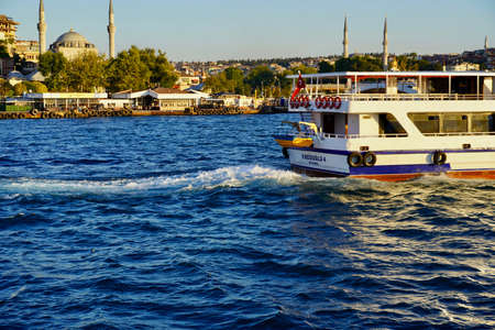 Istanbul, Turkey - August, 2020: The blue waters of the Bosporus Strait on a clear sunny summer day. Tourist boat tripsのeditorial素材