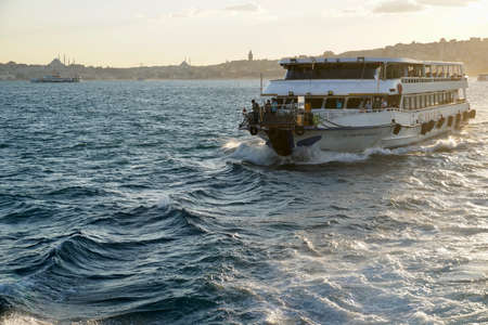 Istanbul, Bodrum - August 2020: Tour boats travel around the Bosphorus Canal on clear summer days. Bosphorus Sunset Cruise, Sultanahmet,のeditorial素材