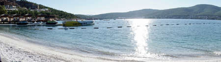 Panoramic view of Beach And Blue Lagoon, beach and turquoise ocean with white yachts is the best beaches in Turkey - Bodrum, Turkeyの写真素材