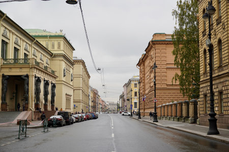 Saint Petersburg, Russia - November, 2020. Street view near Hermitage Museum (Winter Palace). View on the street Millionnaya. Atlantsのeditorial素材