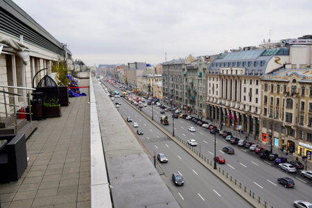 The view from the roof on Ligovsky Prospekt with traffic. Russia. Saint-Petersburg.の写真素材