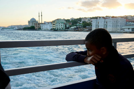 Bodrum, Turkey - August, 2020: People travel in a tourist ship on the Bosporus. Travel with cruise ship in Istanbul Strait.のeditorial素材