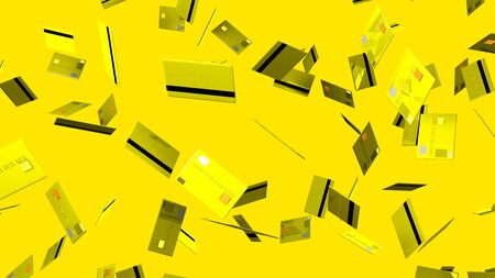 Yellow Credit cards on yellow backgroundの写真素材