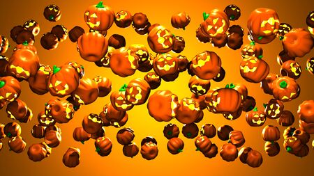Jack O Lanterns on orange background.3D render illustration..の写真素材