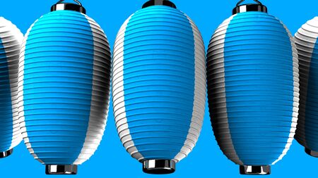 Blue and white paper lanterns on blue backgroundの写真素材