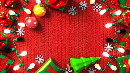 Garland lights and christmas present boxesの写真素材