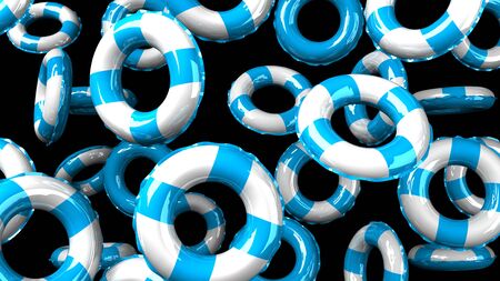 Blue swim rings on black backgroundの写真素材