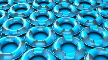 Blue swim rings on blue backgroundの写真素材