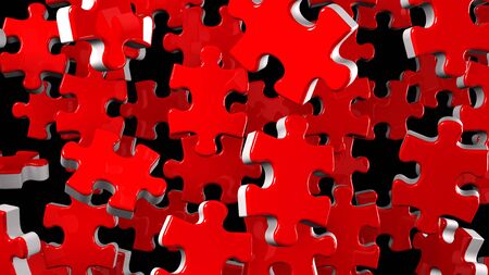 Red Jigsaw Puzzle On Black Backgroundの写真素材