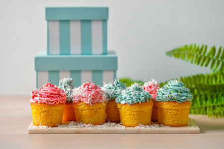 Homemade Cupcakes with Pink and Blue Icing.