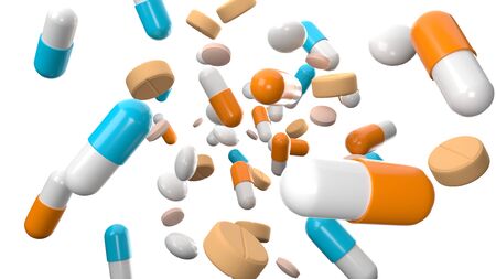 Various medicine and pills on white background.の写真素材