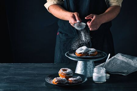 Donut Delicious image. Sprinkled powdered sugar on donuts.の写真素材