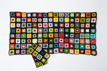 Colorful Granny Squares on White Background.
