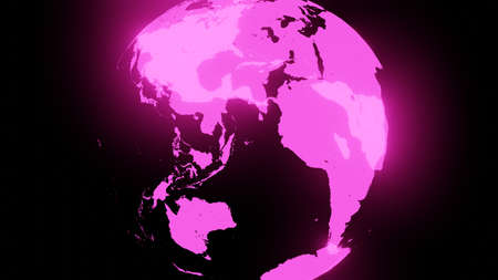 Pink holographic globe on black background.の写真素材