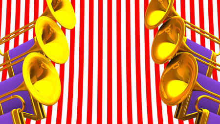Fanfare on red and white background.
3D illustration for background.の写真素材
