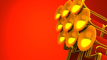 Fanfare on red background.
3D illustration for background.の写真素材