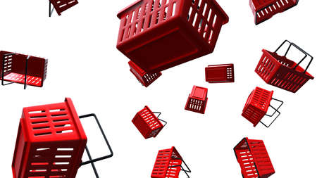 Red shopping baskets on white background.
3D illustration for background.の写真素材