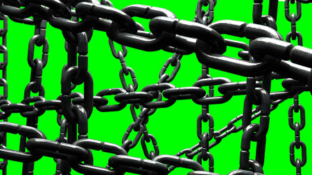 Old chains on green chroma key background.
abstract illustration.