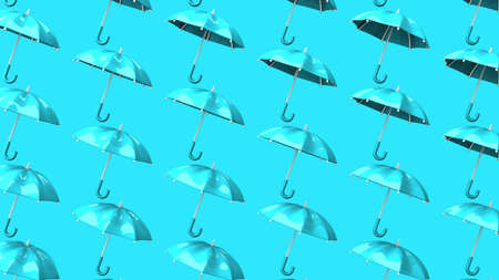 Pale blue umbrellas on blue background.
Abstract 3D illustration for background.の写真素材