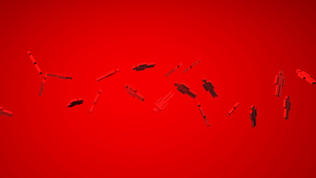 Red human shaped objects on red background.
3D illustration for background.