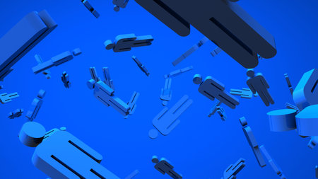 Blue human shaped objects on blue background.
3D illustration for background.の写真素材