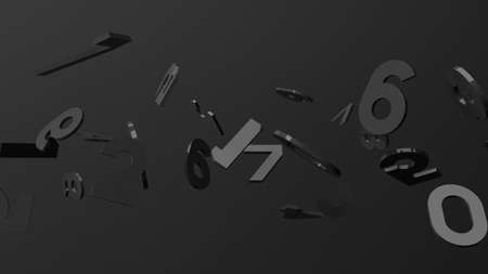 Black numbers on black background.
3D illustration for background.の写真素材