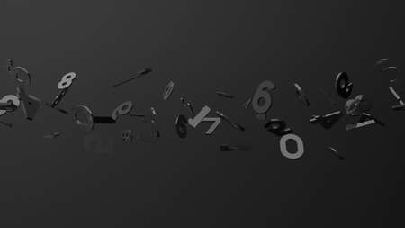 Black numbers on black background.
3D illustration for background.の写真素材