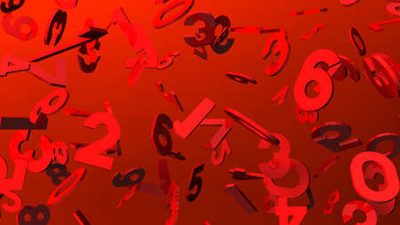 Red numbers on red background.
3D illustration for background.の写真素材