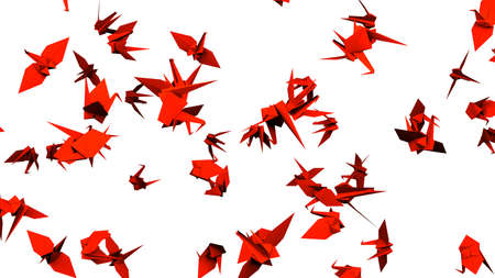 Red origami crane on white background.
3D illustration for background.の写真素材