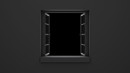 Black window with black background.
3d rendering illustration.