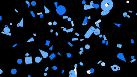 Toon blue geometric objects on black background.
3DCG confetti illustration for background.の写真素材