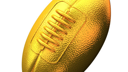 Gold rugby ball on white background.
3D illustration.の写真素材