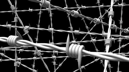 White barbwire on black background.
3D illustration.の写真素材