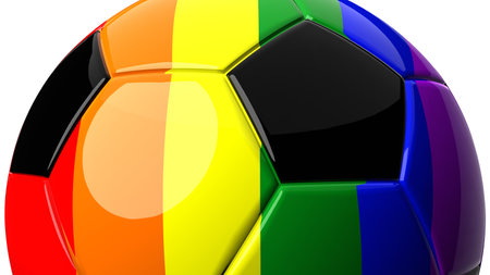 Rainbow colored soccer ball on white background.
LGBT concept.3d illustration.の写真素材