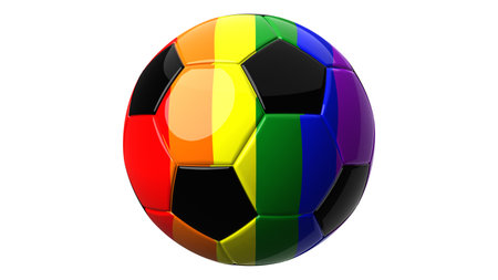 Rainbow colored soccer ball on white background.
LGBT concept.3d illustration.の写真素材
