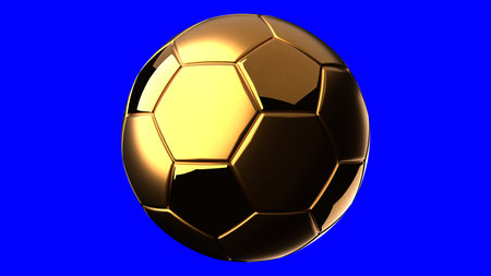 Gold soccer ball on blue chroma key background.
3d illustration.の写真素材