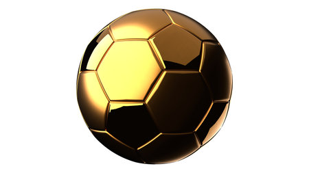 Gold soccer ball on white background.
3d illustration.の写真素材