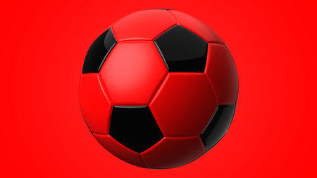 Red soccer ball on red background.
3d illustration.の写真素材