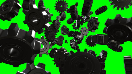 Black gears on green chroma key background.
3DCG abstract illustration for background.の写真素材