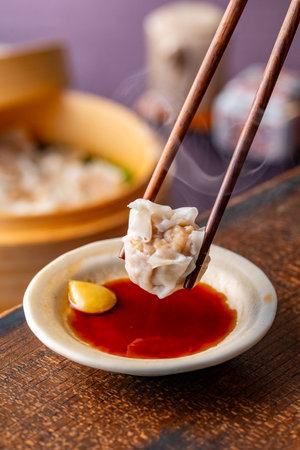 Siu Mai - Chinese steamed pork dumplings. Image of a delicious Siu Mai.の写真素材