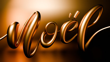 Text Noel in gold. Abstract 3D illustration.の写真素材
