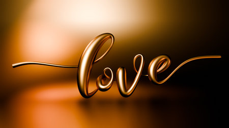 Text Love in gold. Abstract 3D illustration.の写真素材