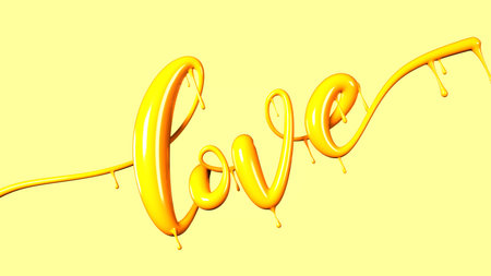 Yellow love sign on a yellow background. Abstract 3D illustration.の写真素材