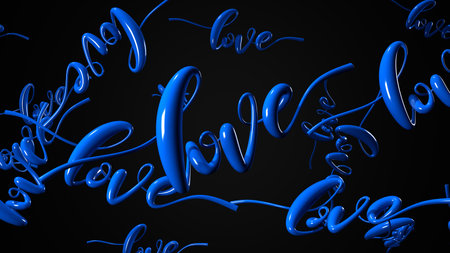 Text Loves in blue. 3DCG abstract 3D illustration.の写真素材