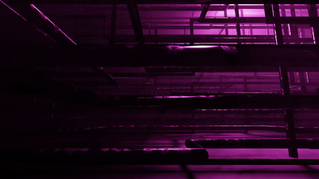 Dark Industrial Pipe Network Illustration.This illustration features a dark, abstract network of...