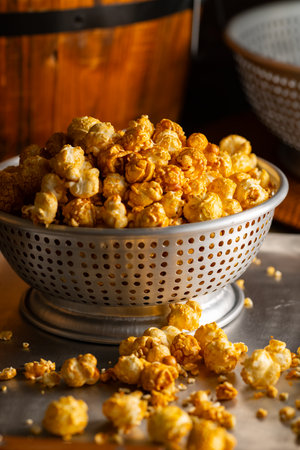 Caramel Popcorn Close-up. Close-up photo of caramel-coated popcorn.の写真素材